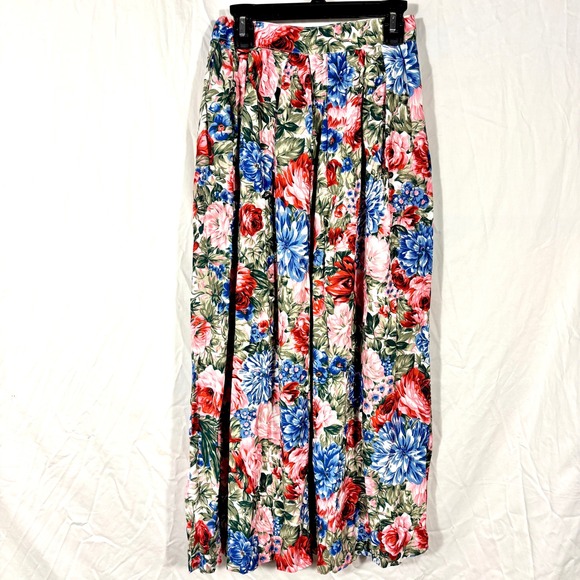 Vintage 80s 90s Pleated Midi Skirt Floral Boho Cottage Indie Academia Pockets - Picture 5 of 8